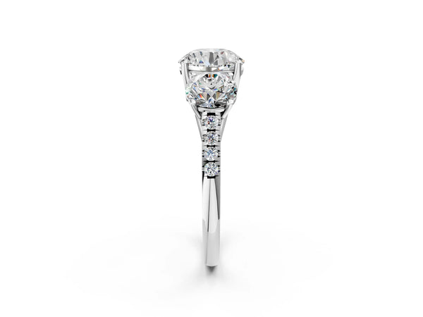 White gold 3 Carat Three-Stone Round Cut Diamond Ring with Round  Pavé Band and Prong Setting