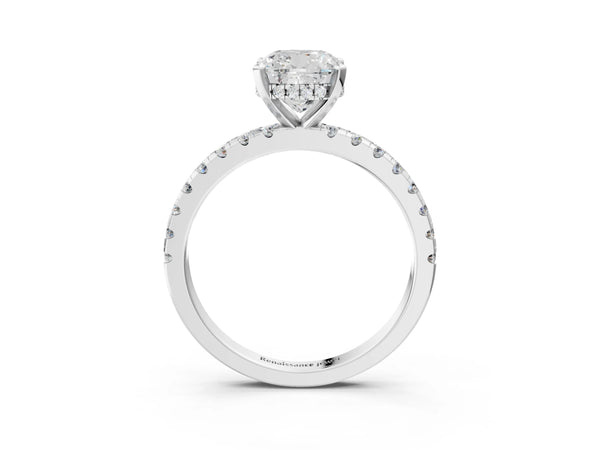 4 Carat Cushion Cut White gold Diamond Solitaire Ring with Round  Pavé Band and Four-Prong Setting