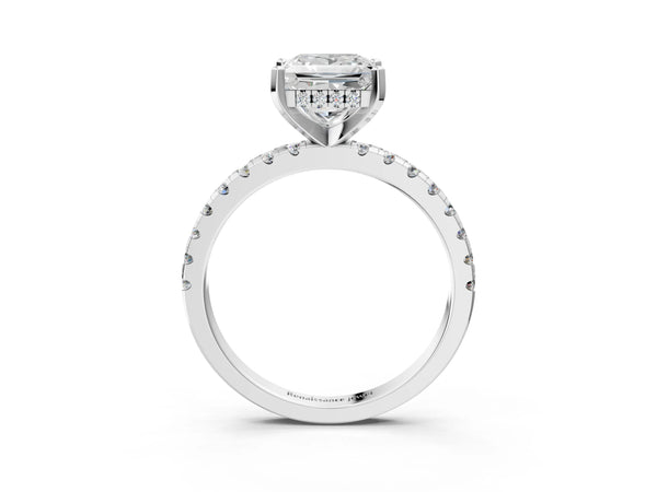 4 Carat Princess Cut White gold Diamond Solitaire Ring with Round  Pavé Band and Four-Prong Setting