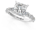 White gold 4 Carat Princess Cut  Solitaire with Side Stones, Pave Band, Four-Prong Setting_13