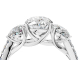 White gold 4 Carat Three-Stone Oval Cut  Ring with Pavé Band and Prong Setting_4