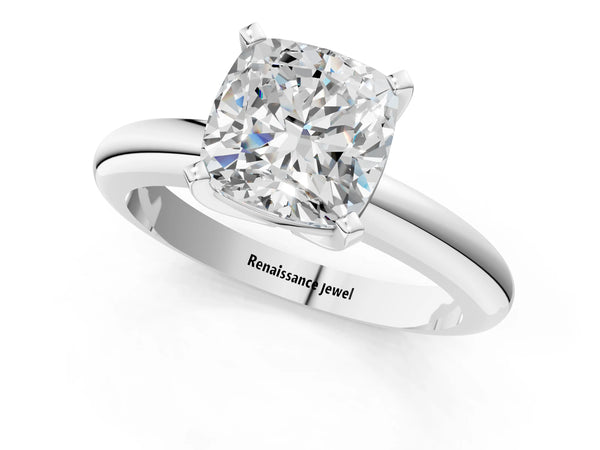 5 Carat Cushion Cut White gold Diamond Solitaire Engagement Ring with Round Band and Four-Prong Setting