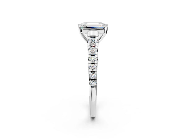 5 Carat Emerald Cut White gold Diamond Cathedral Solitaire Ring with Round  Pavé Band