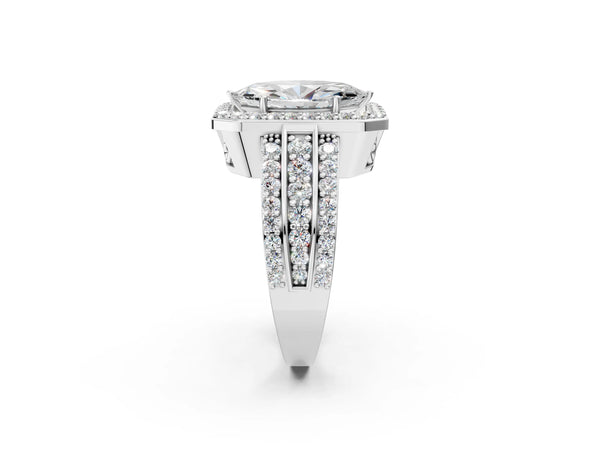 5 Carat Marquise Cut White gold Halo Diamond Ring with Round  Split Shank and Prong Setting