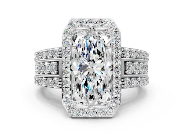 5 Carat Marquise Cut White gold Halo Diamond Ring with Round  Split Shank and Prong Setting