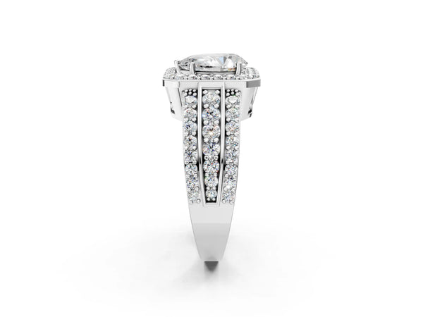 5 Carat Pear Cut White gold Halo Diamond Ring with Round  Split Shank and Prong Setting