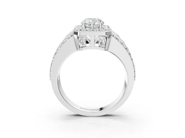5 Carat Pear Cut White gold Halo Diamond Ring with Round  Split Shank and Prong Setting
