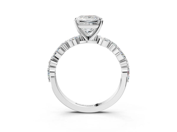 5 Carat Princess Cut White gold Diamond Ring with Marquise and Round Side Stones and Four-Prong Setting