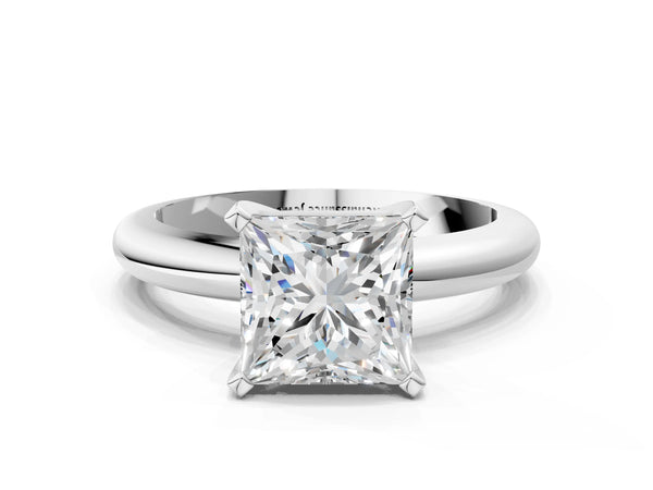 5 Carat Princess Cut White gold Diamond Solitaire Engagement Ring with Round Band and Four-Prong Setting