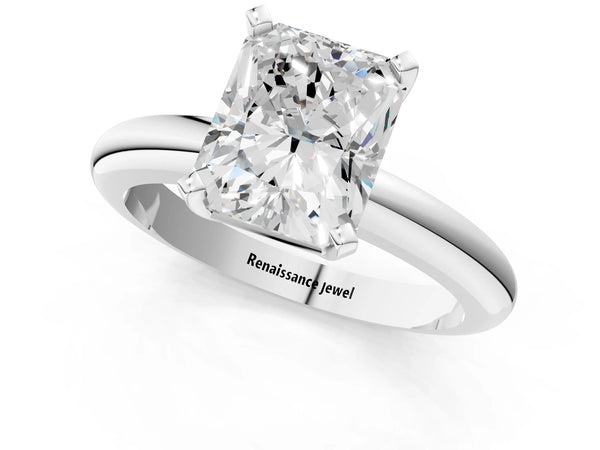 5 Carat Radiant Cut White gold Diamond Solitaire Engagement Ring with Round Band and Four-Prong Setting