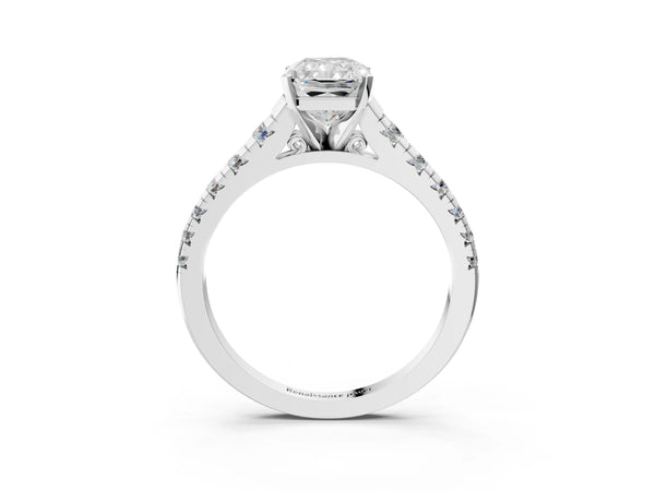 White gold 5 Carat Radiant Cut Diamond Cathedral Solitaire Ring with Round  Pavé Band
