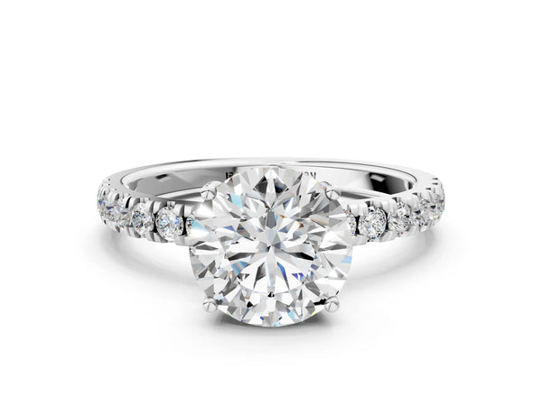 5 Carat Round Cut White gold Diamond Pave Band Solitaire Ring with Round  and Prong Setting