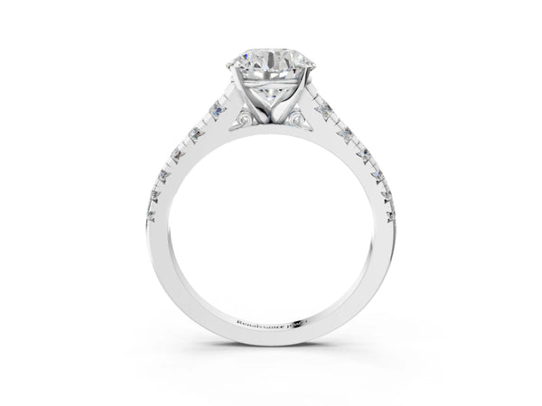 White gold 5 Carat Round Cut Diamond Cathedral Solitaire Ring with Round  Pavé Band