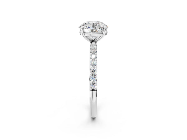 5 Carat Round Cut White gold Diamond Solitaire Ring with Round  Pavé Band and Prong Setting