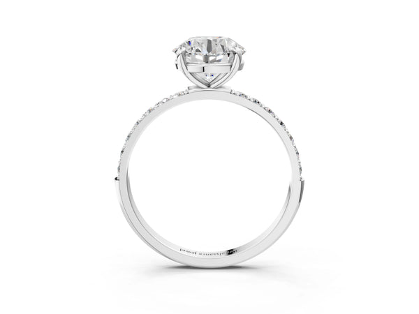 5 Carat Round Cut White gold Diamond Solitaire Ring with Round  Pavé Band and Prong Setting