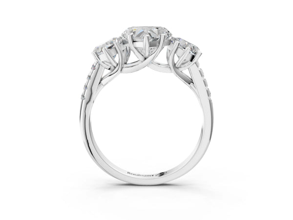 White gold 5 Carat Three-Stone Heart Cut Diamond Ring with Round  Pavé Band and Prong Setting