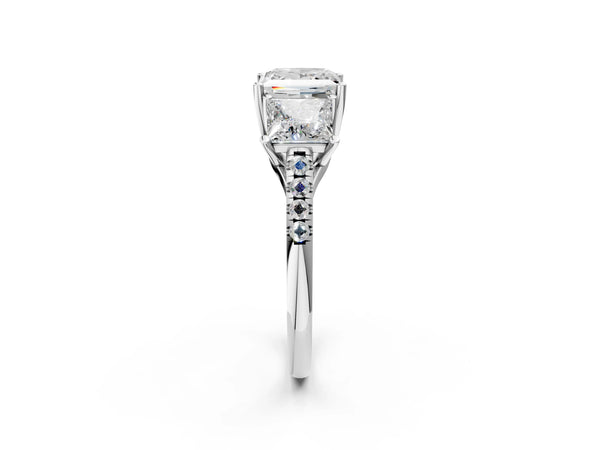 White gold 5 Carat Three-Stone Princess Cut Diamond Ring with Round  Pavé Band and Prong Setting