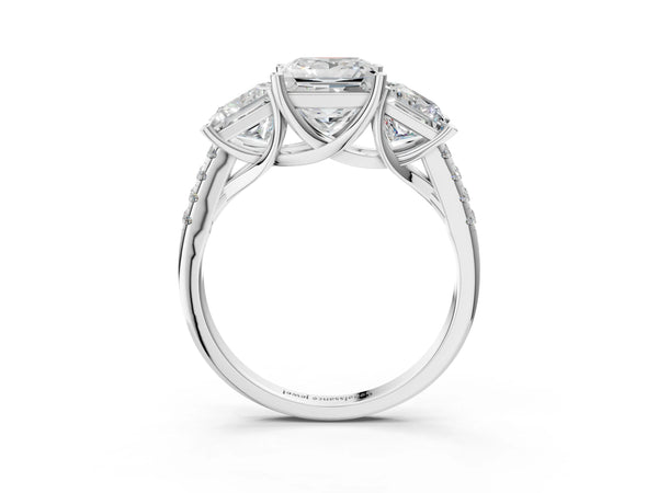 White gold 5 Carat Three-Stone Princess Cut Diamond Ring with Round  Pavé Band and Prong Setting