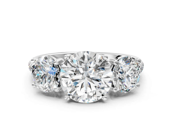 White gold 5 Carat Three-Stone Round Cut Diamond Ring with Round  Pavé Band and Prong Setting