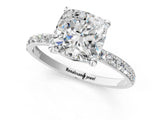 White gold 6 Carat Cushion Cut  Solitaire Ring with Pave Band and Four Prong Setting_13