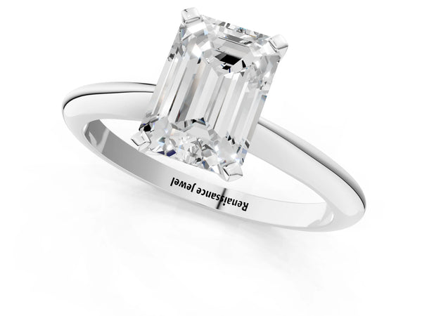 6 Carat Emerald Cut White gold Diamond Solitaire Engagement Ring with Classic Band and Four-Prong Setting