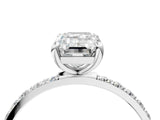 White gold 6 Carat Emerald Cut  Solitaire Ring with Pave Band and Four Prong Setting_4