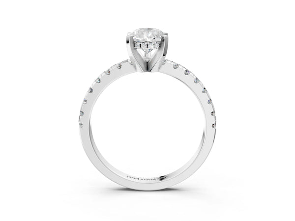 6 Carat Pear Cut White gold Diamond Solitaire Ring with Round  Pavé Band and Four-Prong Setting