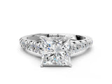 White gold 6 Carat Princess Cut  Solitaire Ring with Cathedral Setting and Pavé Band
