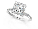 White gold 6 Carat Princess Cut  Solitaire Ring with Pave Band and Four Prong Setting_13