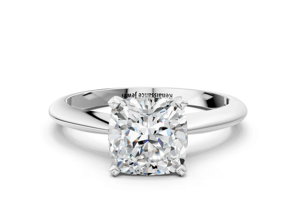 7 Carat Cushion Cut White gold Diamond Solitaire Engagement Ring with Classic Band and Four-Prong Setting