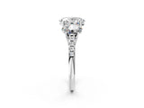 White gold 7 Carat Three-Stone Oval Cut  Ring with Pavé Band and Prong Setting_2