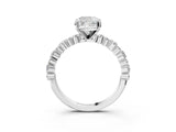 White gold 9 Carat Cushion Cut  Solitaire with Side Stones, Pave Band, Four-Prong Setting_15