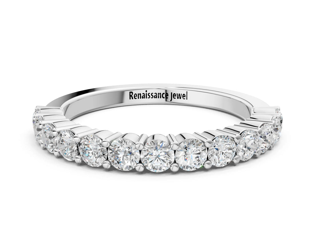 White gold Alternating Round Diamond Promise Ring with Round Diamond Accents