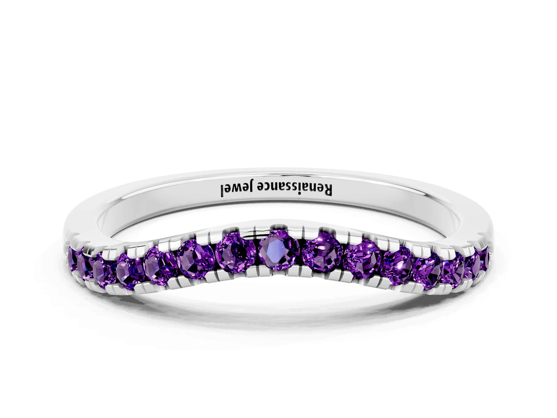 White gold Amethyst Pavé Curved Wedding Band_6