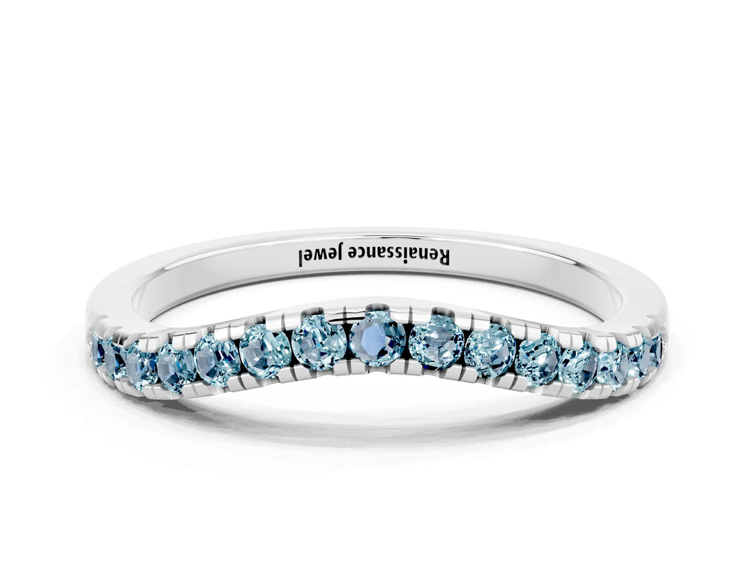 White gold Aquamarine Pavé Curved Wedding Band_6