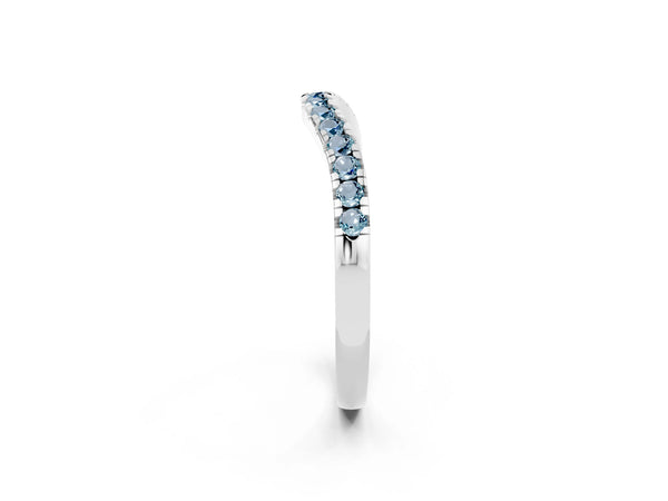 Platinum Round Aquamarine Pave Contour Wedding Band with Shared Prongs