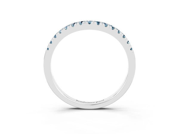 Platinum Round Aquamarine Pave Contour Wedding Band with Shared Prongs
