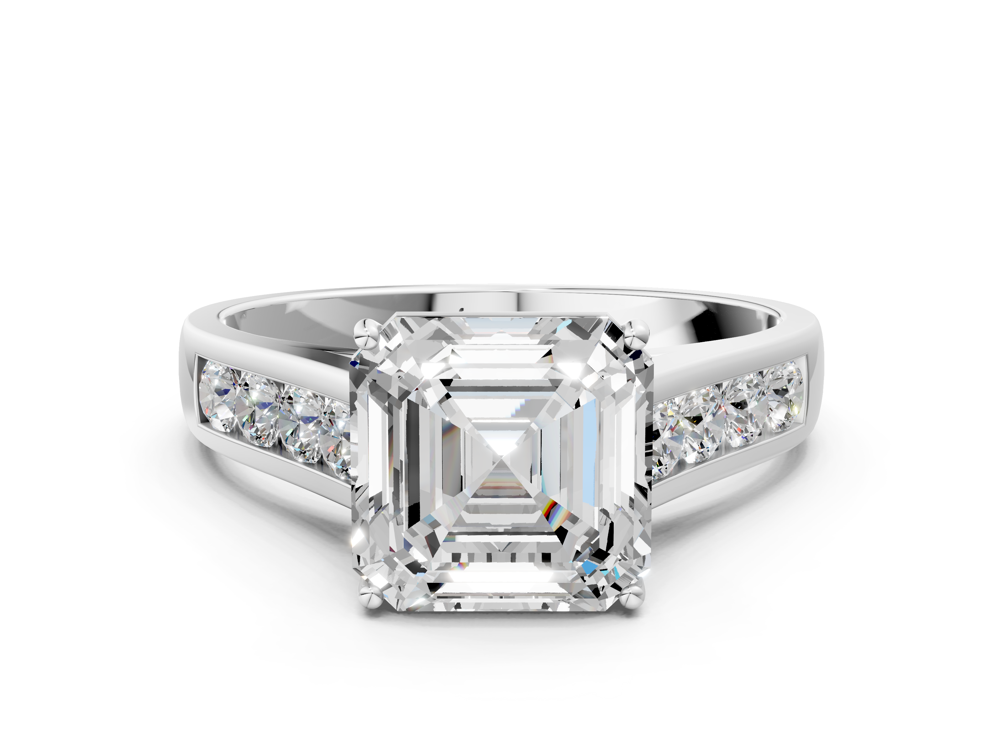 White gold Asscher Brilliant Channel-Set Solitaire Ring with Four-Prong Setting_53