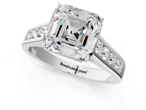 White gold Asscher Brilliant Channel-Set Solitaire Ring with Four-Prong Setting_54