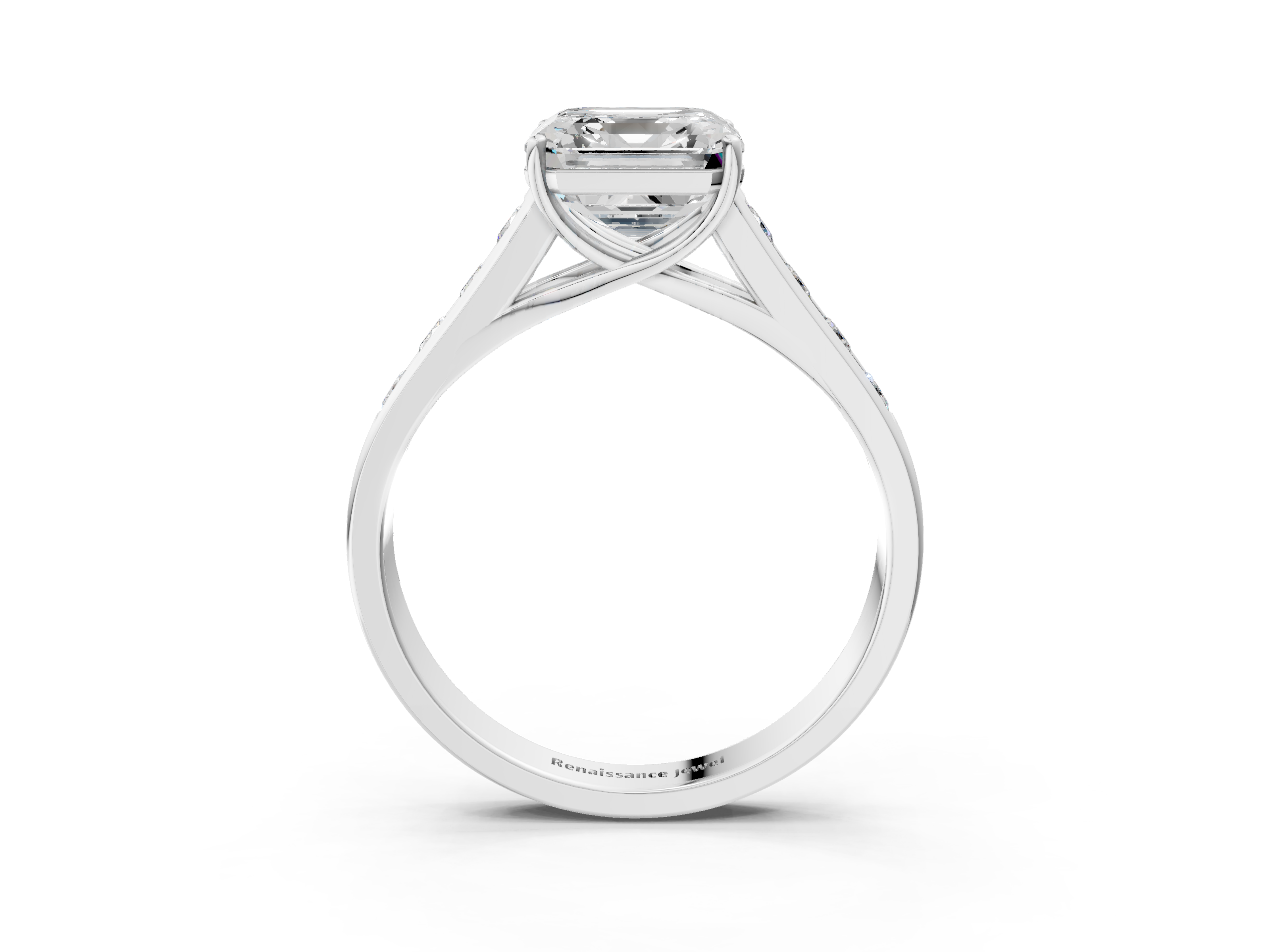 White gold Asscher Brilliant Channel-Set Solitaire Ring with Four-Prong Setting_56