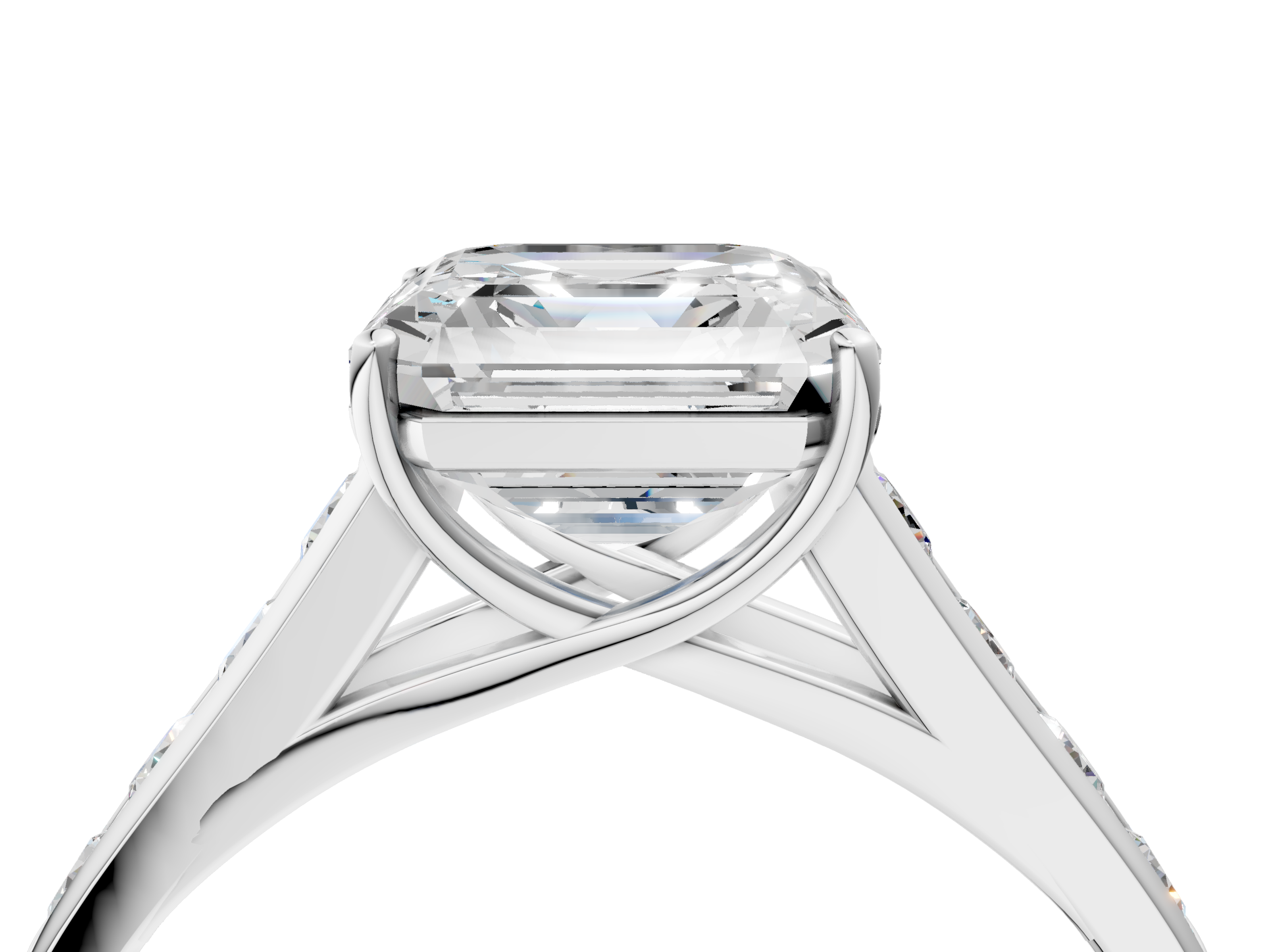 White gold Asscher Brilliant Channel-Set Solitaire Ring with Four-Prong Setting_57