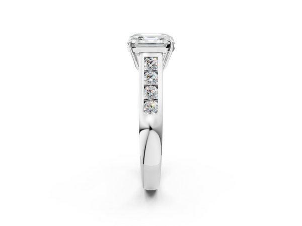 Silver Asscher Brilliant Channel-Set Solitaire Ring with Four-Prong Setting