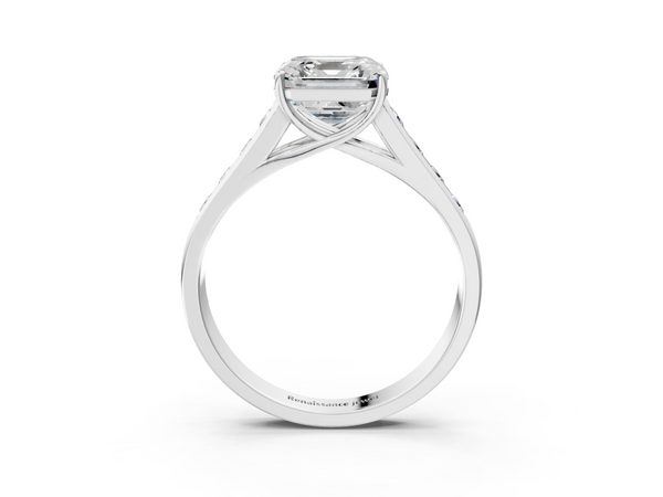 White gold Asscher Brilliant Channel-Set Solitaire Ring with Four-Prong Setting