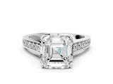 White gold Asscher Brilliant Cut Diamond Engagement Ring with Pavé Band and Four-Prong Setting_69