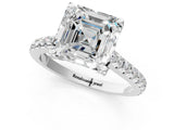 White gold Asscher Brilliant Diamond Solitaire with Pavé Band and Four-Prong Setting 2