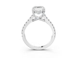 White gold Asscher Brilliant Diamond Solitaire with Pavé Band and Four-Prong Setting 4