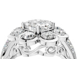 White gold Asscher Brilliant Flower Halo Diamond Split Shank Ring_103