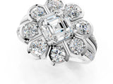 White gold Asscher Brilliant Flower Halo Diamond Split Shank Ring_122