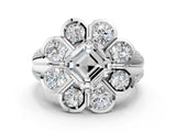 White gold Asscher Brilliant Flower Halo Diamond Split Shank Ring_99