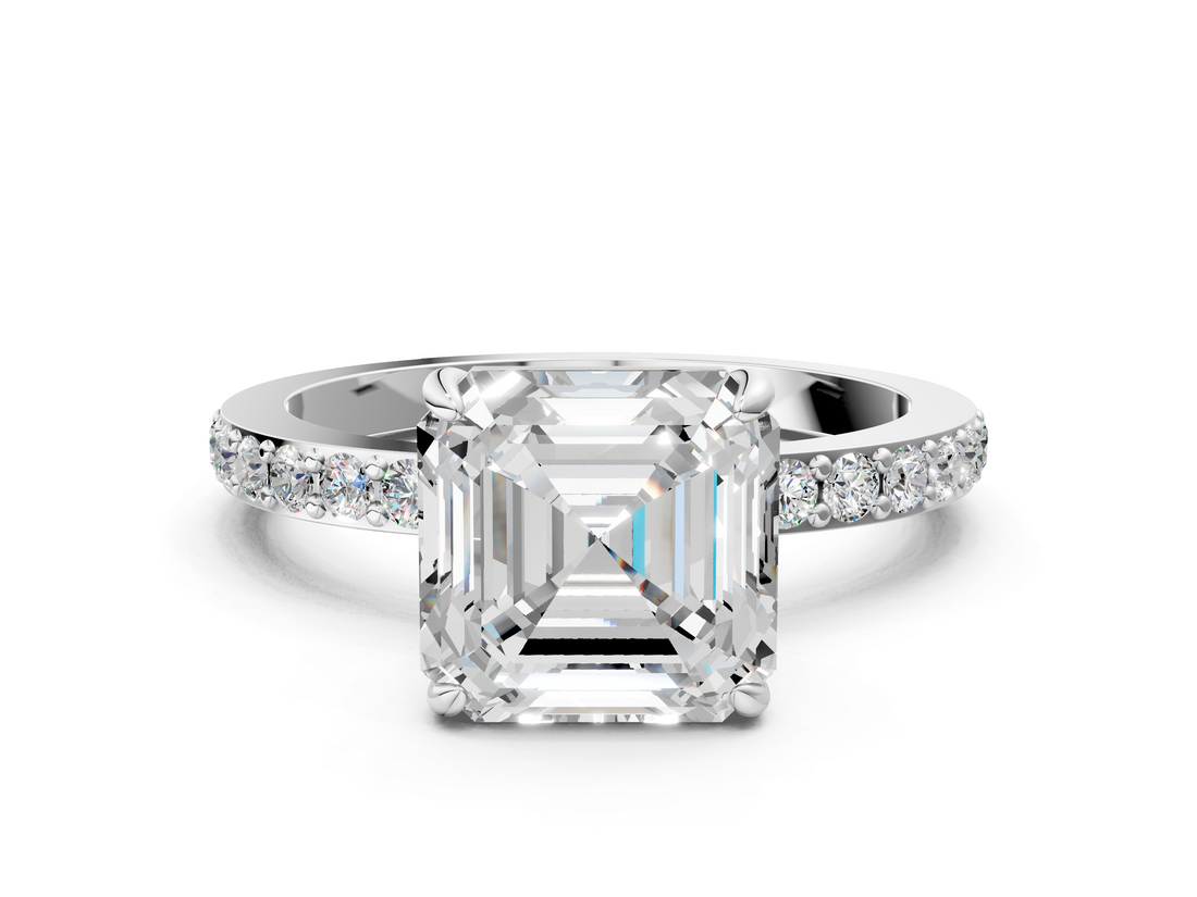 White gold Asscher Brilliant Pavé Band Solitaire with Four-Prong Setting_45